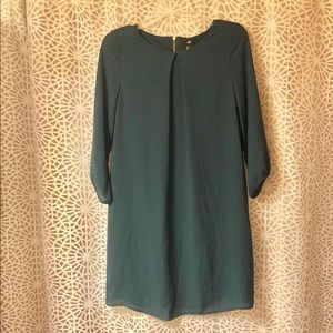 Emerald green long sleeve shift dress